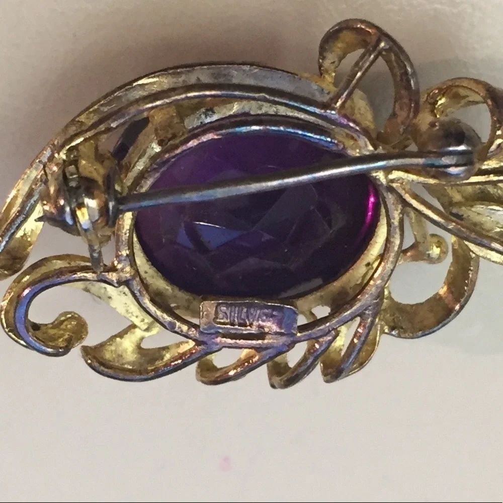 Vintage Gold Vermeil Amethyst Brooch Pin